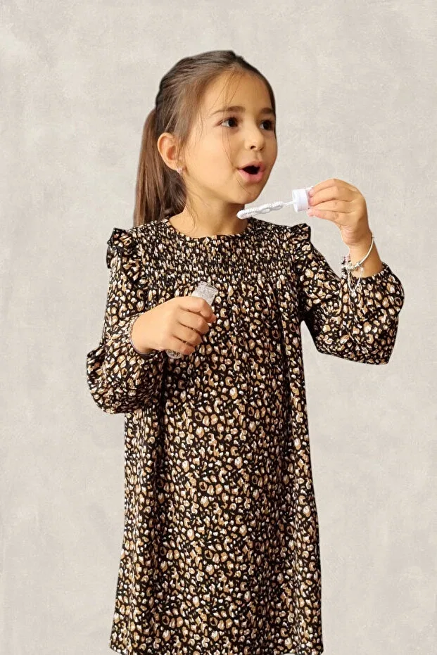 Детское платье-трапеция для девочек с принтом Leopard Kikka, Multicolor — фото 2