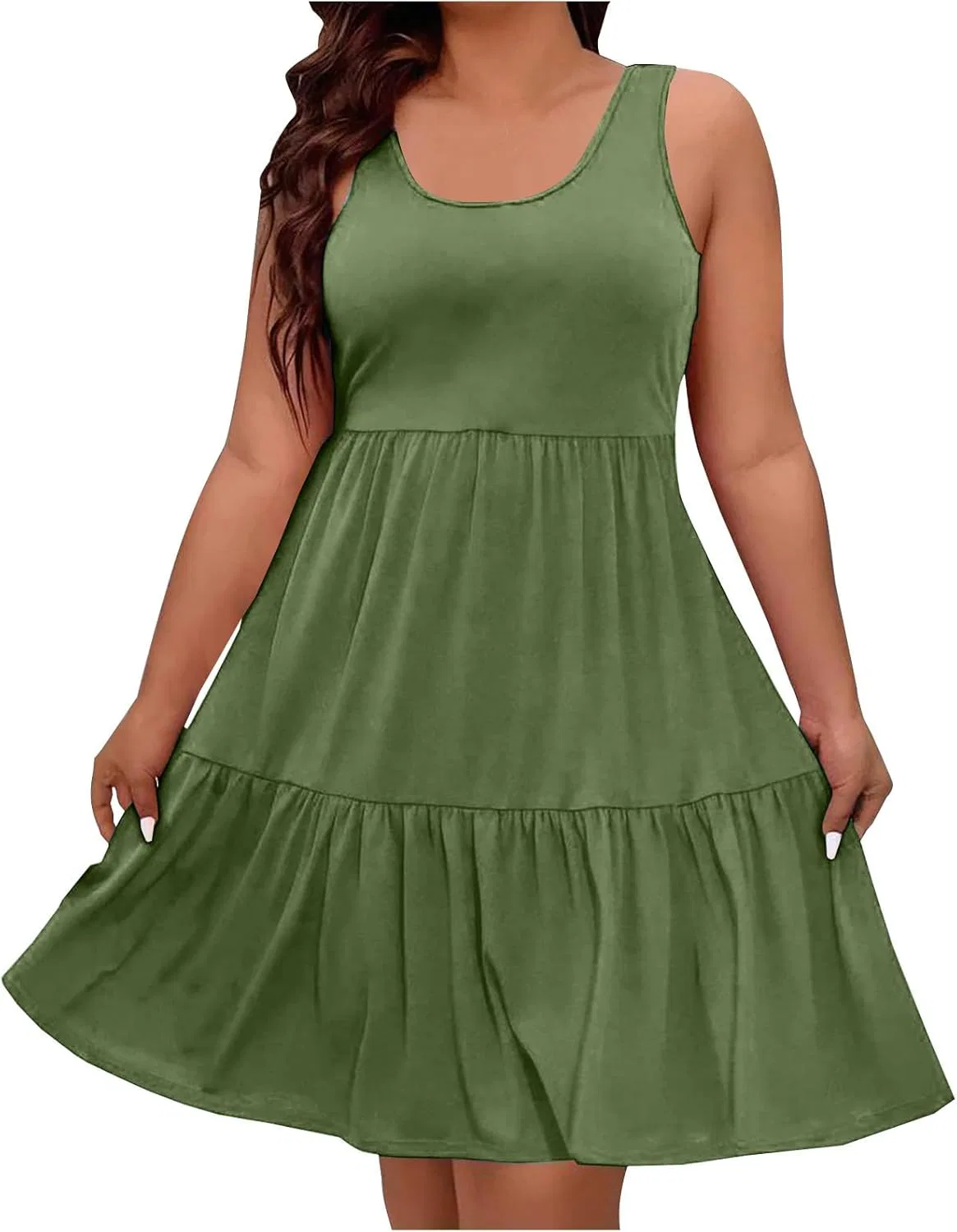 Женское летнее платье миди с воланами Plus Size, Army Green