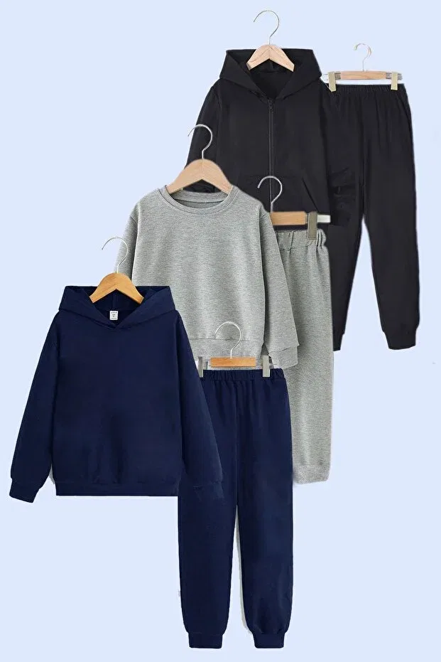 Детский комплект спортивного костюма для мальчиков с принтом 3-Piece Plain Unisex Children's Different Model Ya Ko Kids, Navy-Grey-Lacquoise