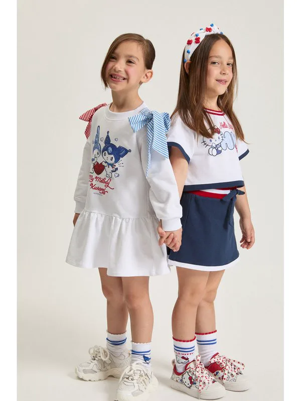 Футболка с принтом hello kitty. Monnalisa, Bianco/Blu