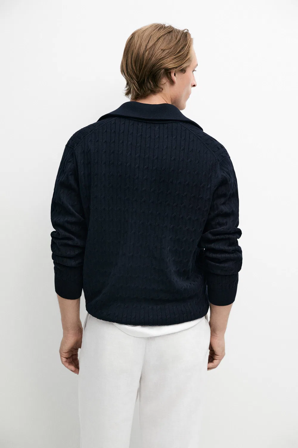 Свитер Massimo Dutti Mock Neck Knit Zip, темно-синий — фото 4