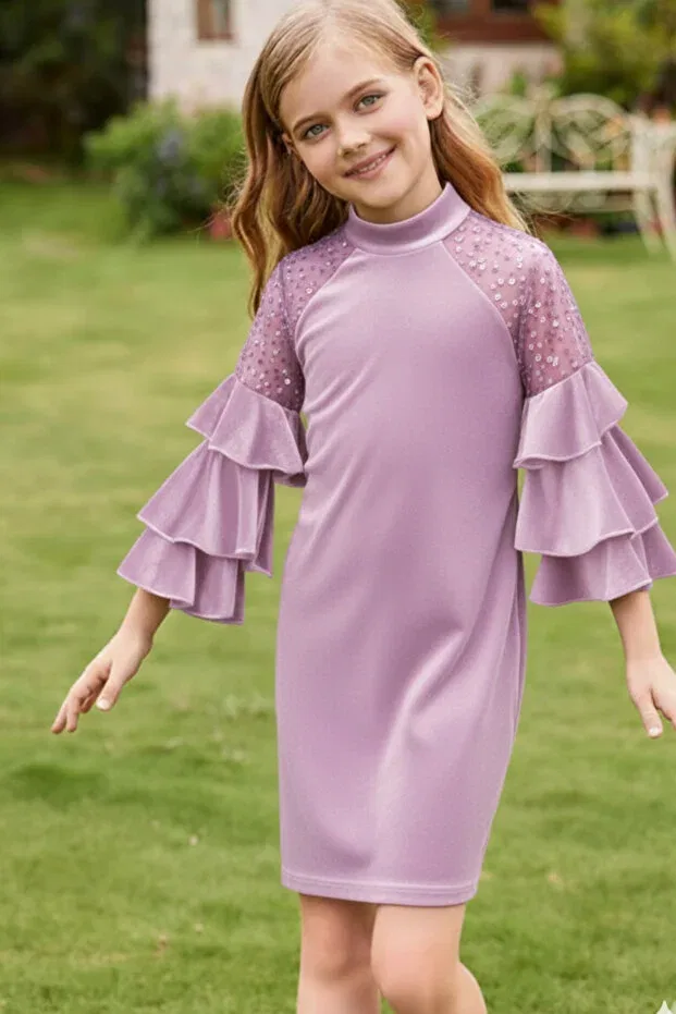 Детское платье для девочек вельветовое с длинным рукавом My Kids Wear, Powder