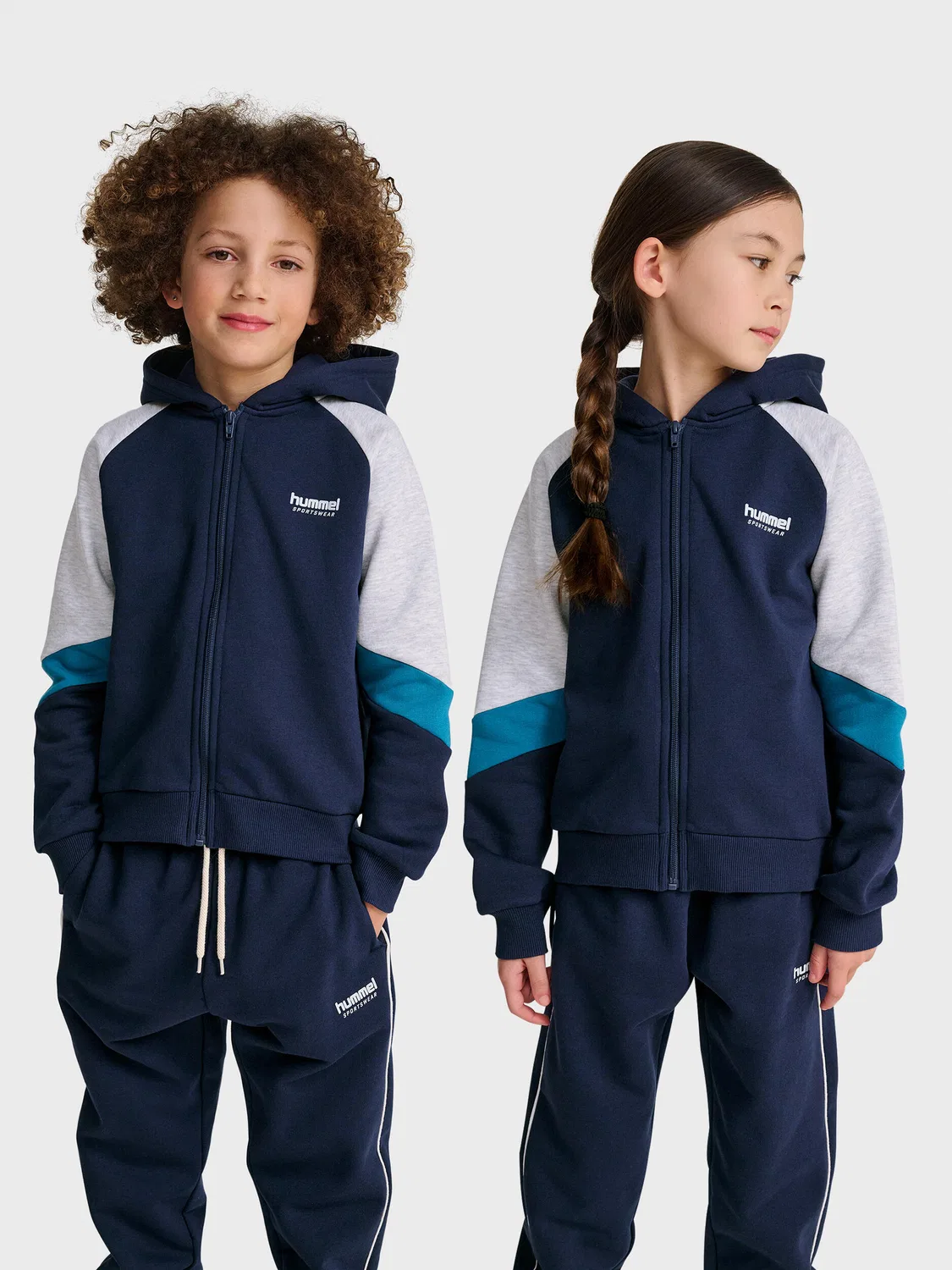 Детское худи с молнией Loose Blocked Zip Hoodie Hummel, Blue Navy Glacier Blue
