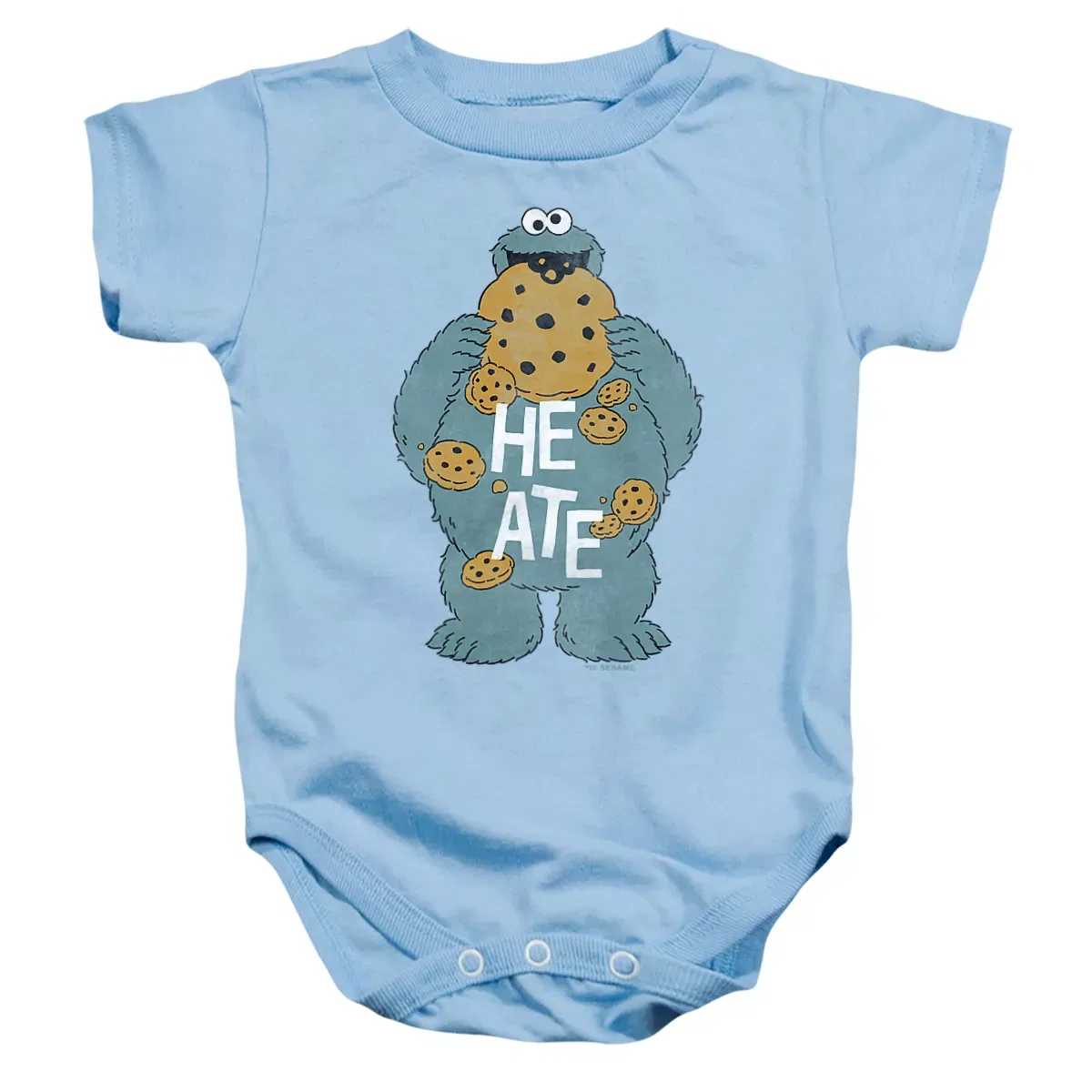 Детское боди с коротким рукавом Sesame Street Cookie Monster He Ate Belly, Light Blue