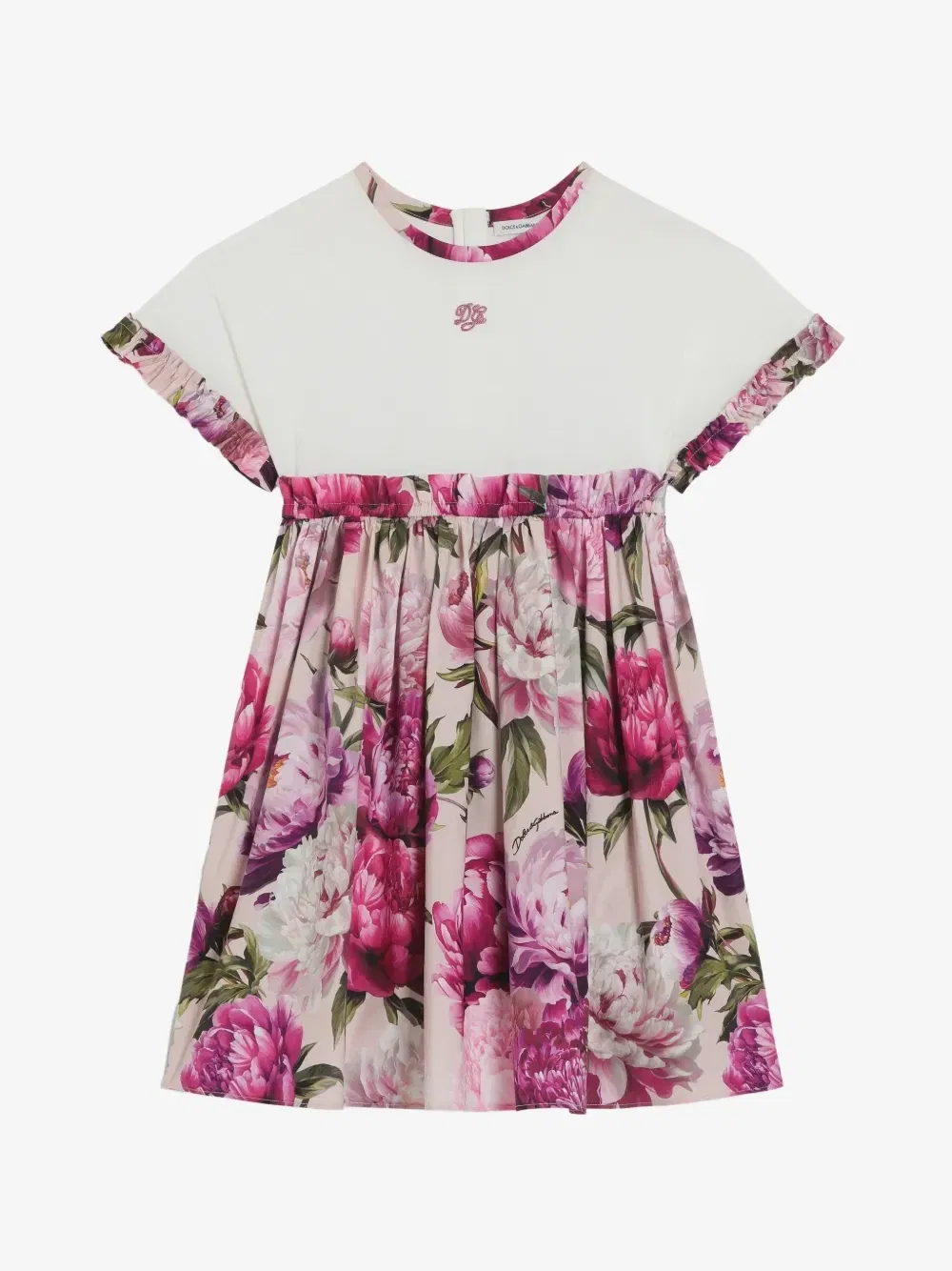 Платье из смешанного материала с пионовым принтом Dolce & Gabbana Kids, бежевый