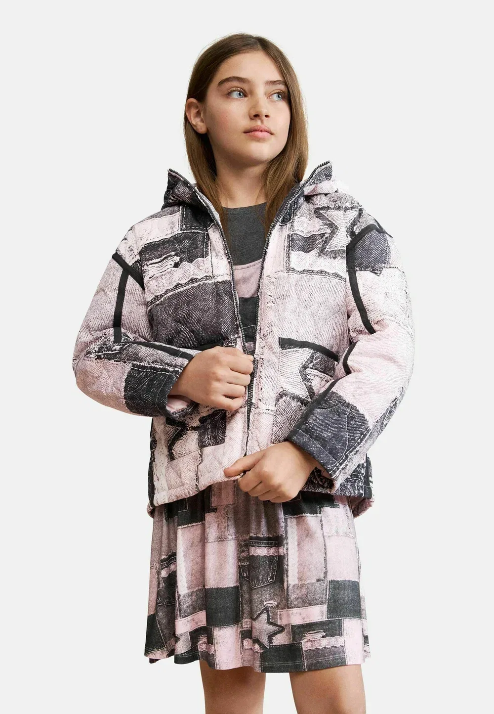 Куртка с капюшоном в стиле коллаж - зимняя куртка Desigual, Gray
