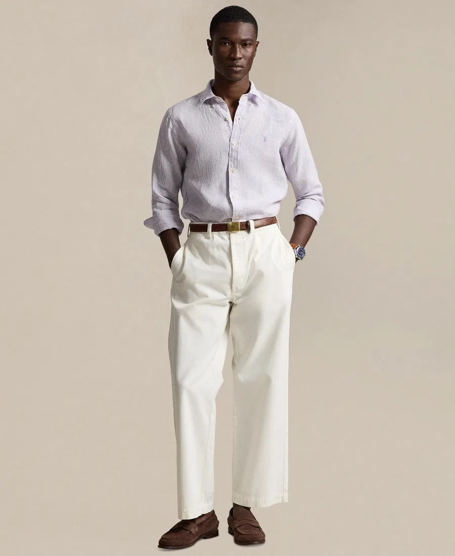 Мужская рубашка с коротким рукавом из льна Polo Ralph Lauren, Powder Purple/White — фото 2