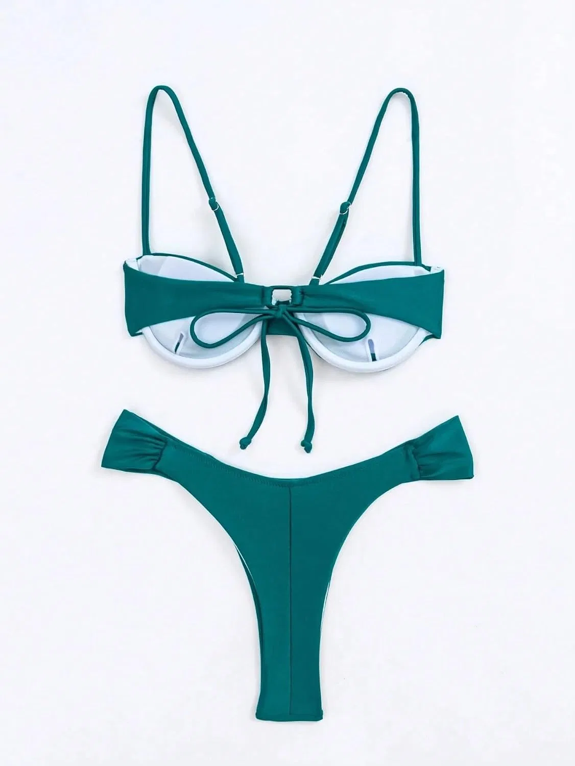 Женский бикини-сет с высокой талией и драпировкой Push Up, Dark Green — фото 4