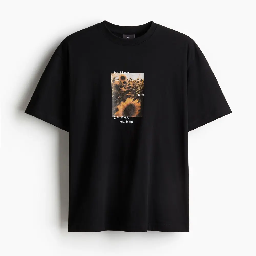 

Футболка H&M Loose Fit Printed Sunflowers, черный