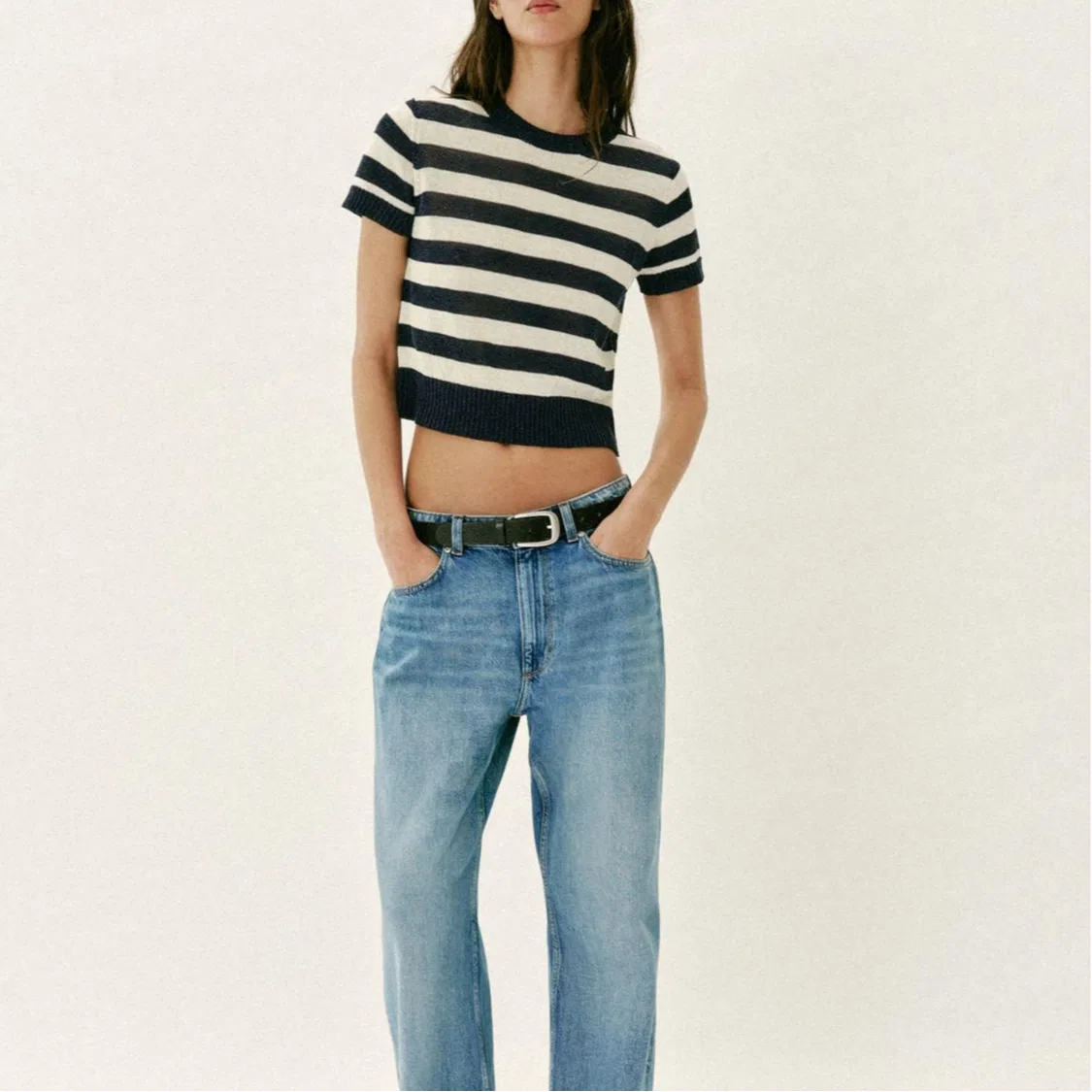 Женский свитер с полосами и круглым вырезом ZARA, Stripes — фото 4