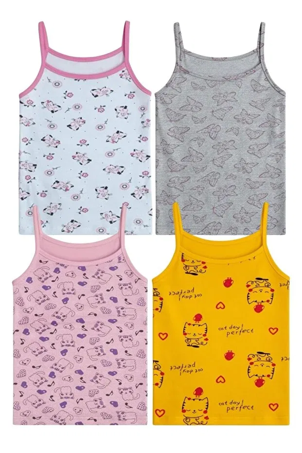 Детский комплект маек для девочек с принтом 12-Piece girls' cotton thin strap undershirt set Exlove, Multicolor — фото 2