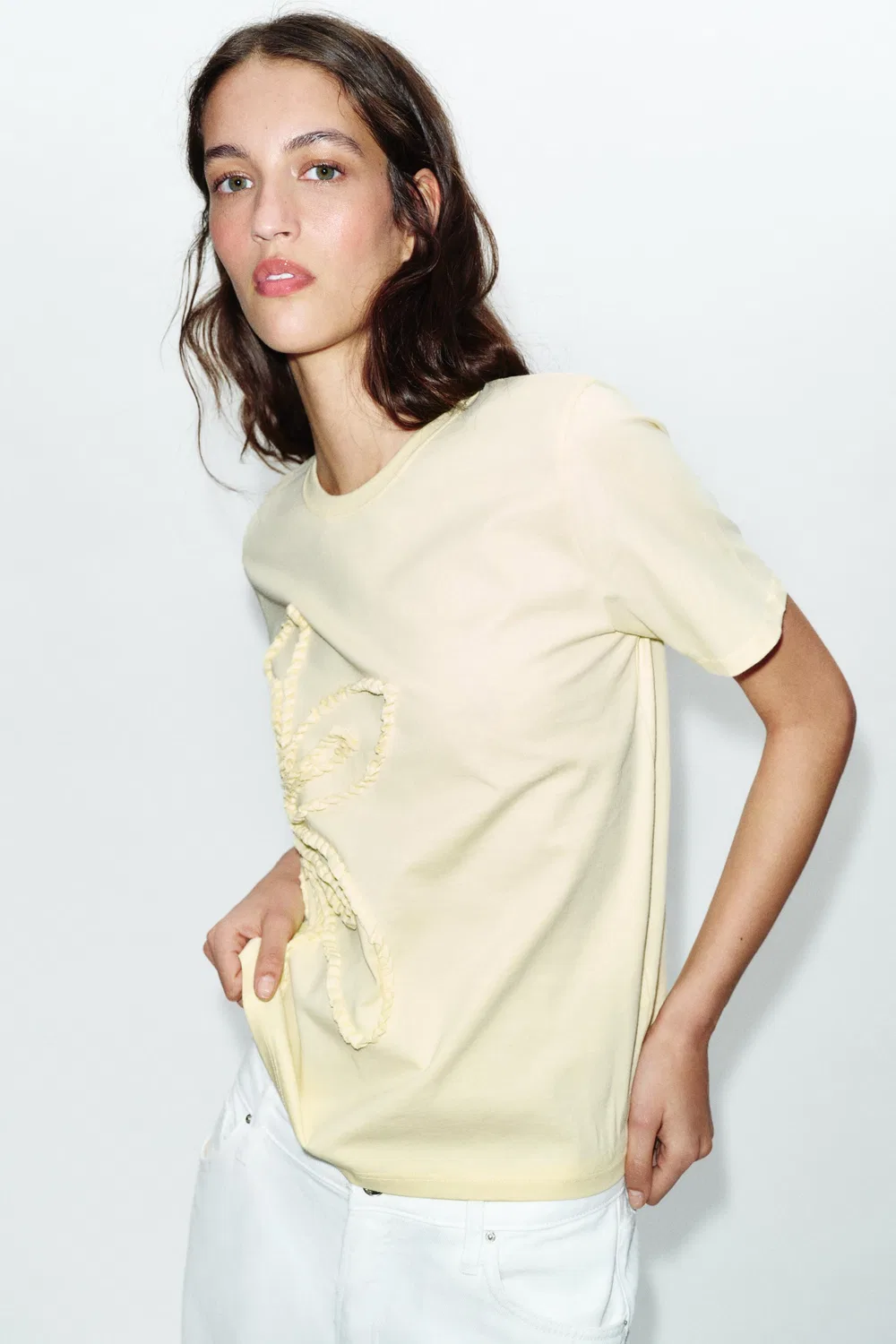 Футболка с рельефным цветочным рисунком ZARA, Yellow — фото 2