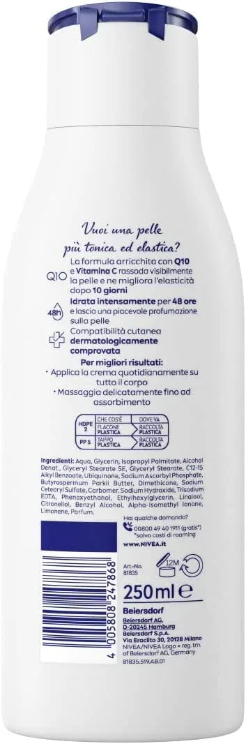 Увлажняющий крем для тела NIVEA Firming Moisturising Milk Q10 Vitamin C, 2x250 мл — фото 2
