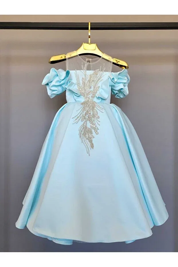Детское платье для девочек с аппликацией Blue Spanish Appliqued Baby Dress Scstil, Babe Blue