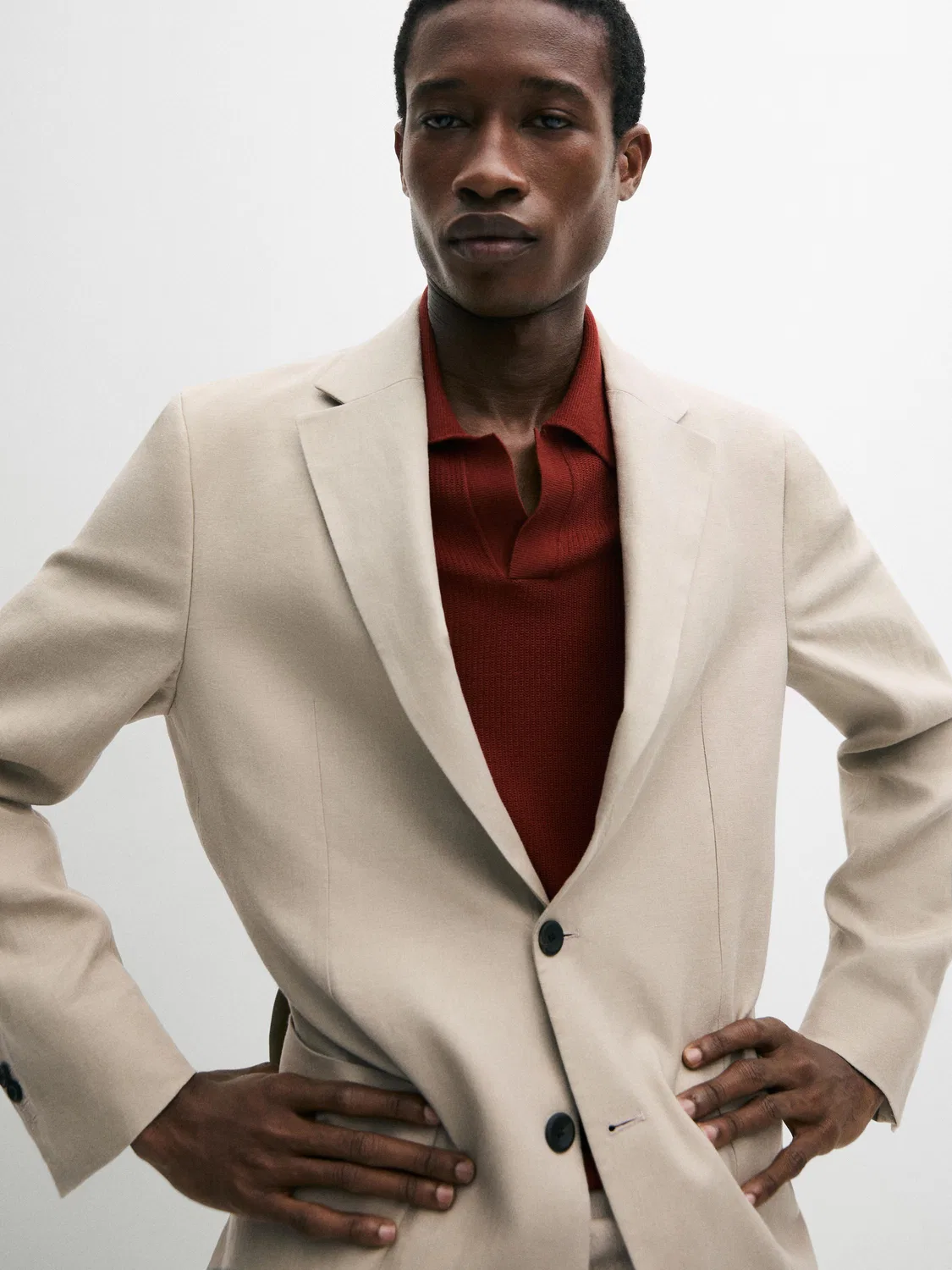 Блейзер из 100% льна Massimo Dutti, бежевый — фото 4