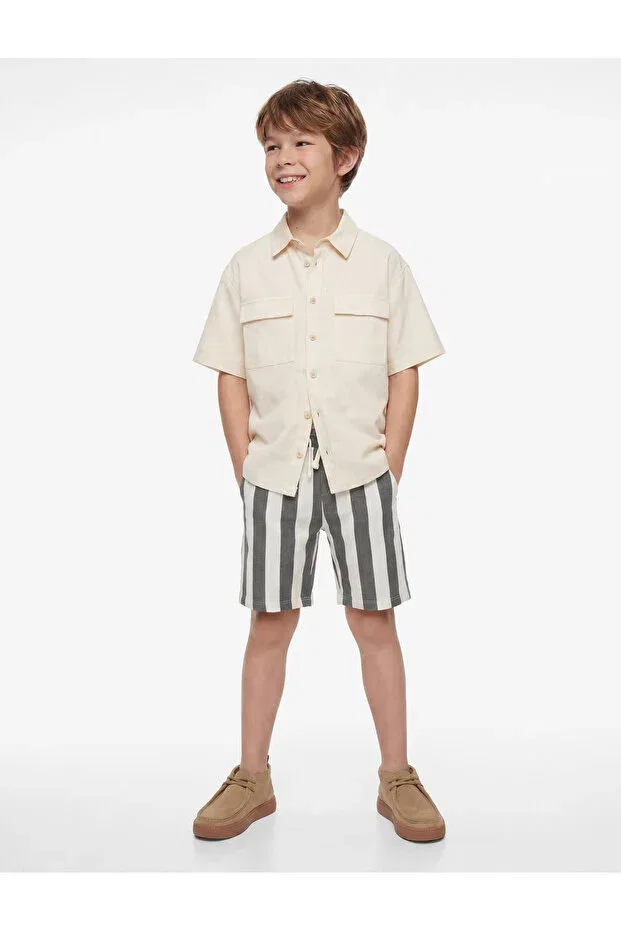 Детские шорты для мальчиков хлопковые Koton, Ecru Striped — фото 3