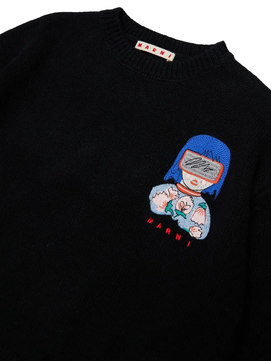 Свитер с круглым вырезом и графичным принтом Marni Kids, черный — фото 3