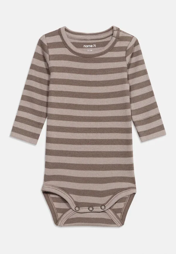 Боди с длинным рукавом полосатое Name It, brown/beige, коричневый/бежевый