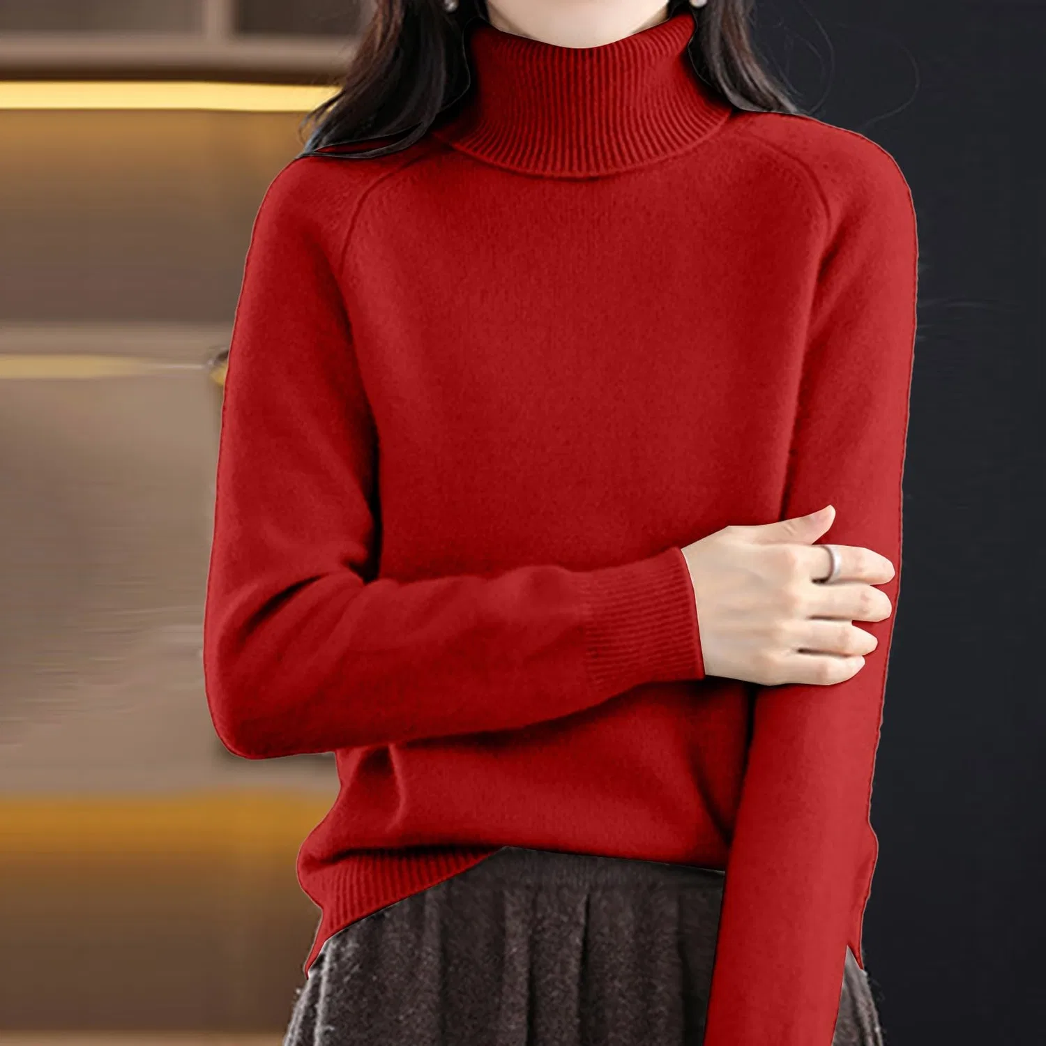 Женский свитер с длинным рукавом и высоким воротом Cashmere Sweaters for Women UK, Red — фото 3