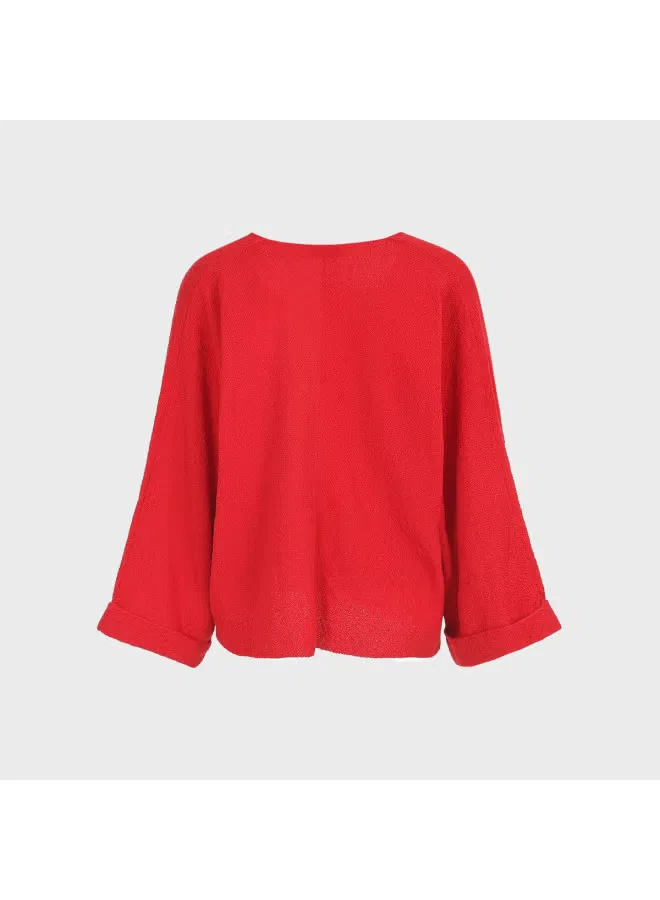 Пуловер свободный с V-образным вырезом Zara, красный — фото 3