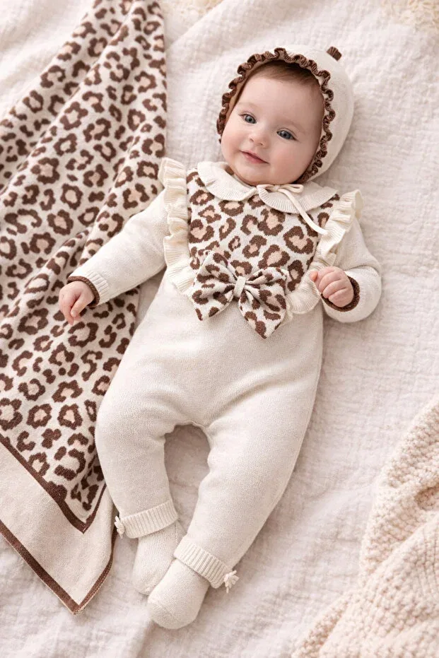 Детский комплект одежды для новорожденных девочек с принтом Luna Leopard Eid Outfit Naka Concept, Cream