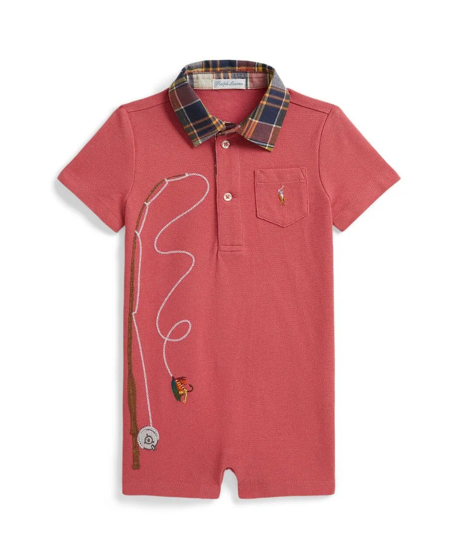 Боди-комбинезон с воротником-поло и вышивкой Fishing Pole Polo Ralph Lauren, Adirondack Berry