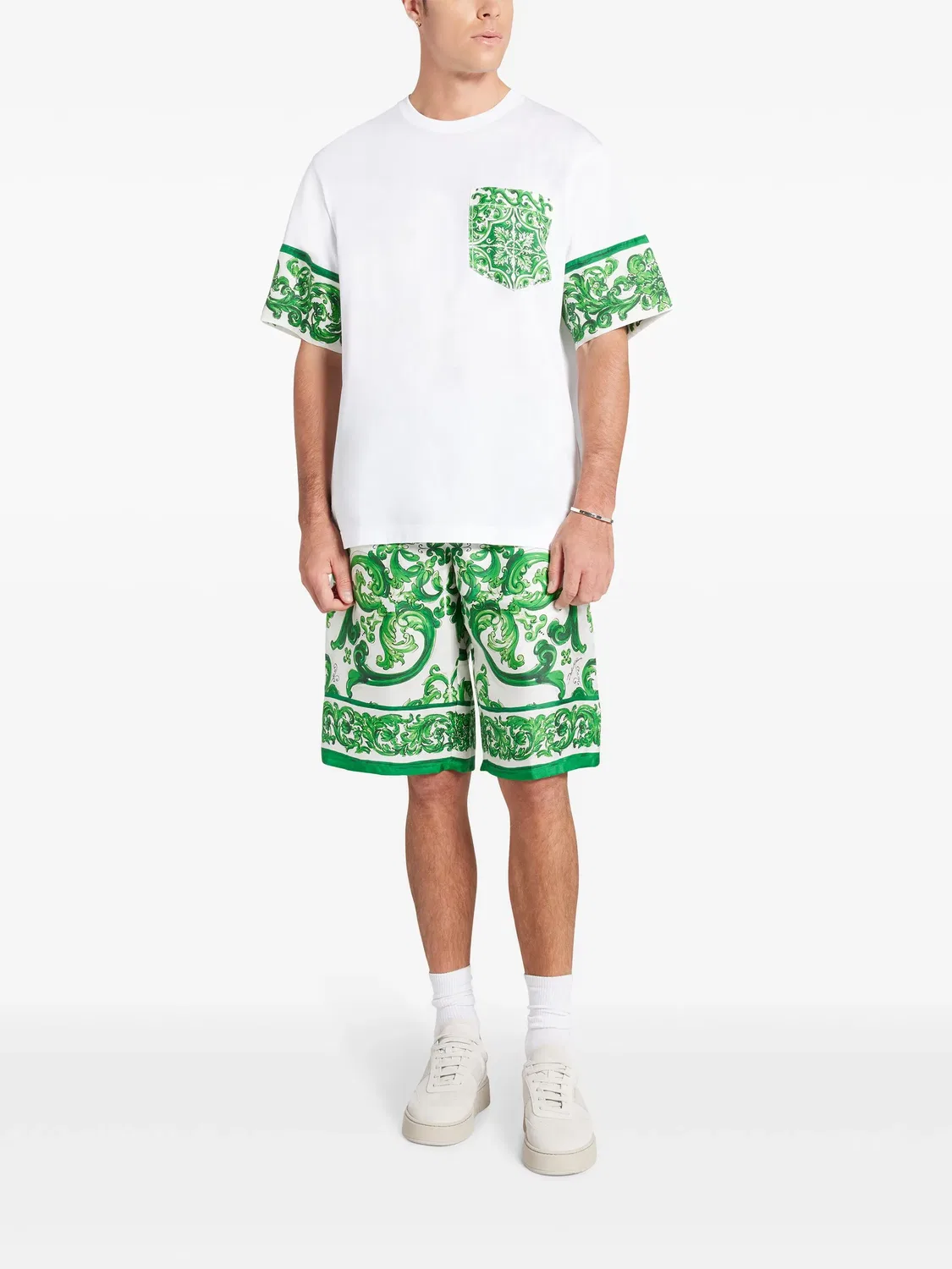Футболка с майоликовым принтом Dolce & Gabbana, белый — фото 4