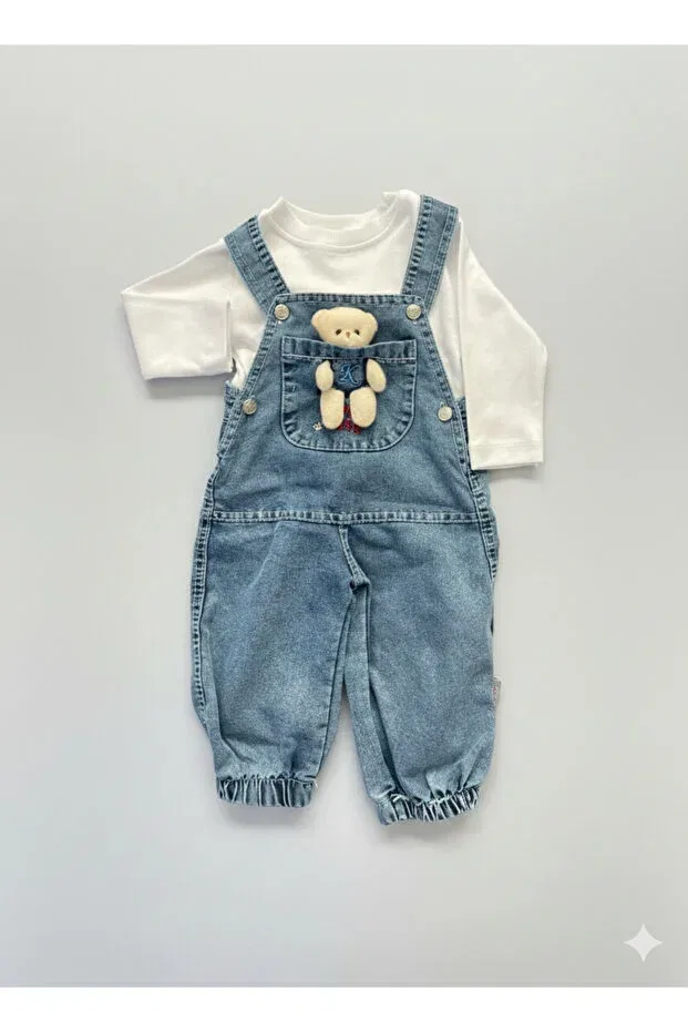 Детский комбинезон джинсовый Bear Applique Pocket Salopet Maxi Idol, Blue — фото 4