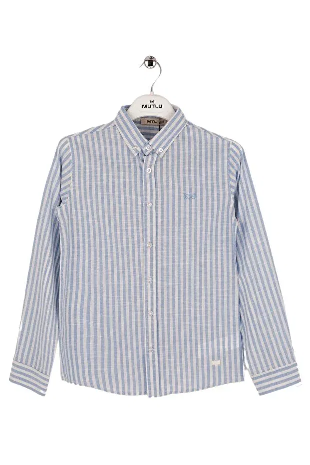 Детская рубашка для мальчиков с длинным рукавом Striped boy's shirt Mutlu Kids, Blue — фото 3