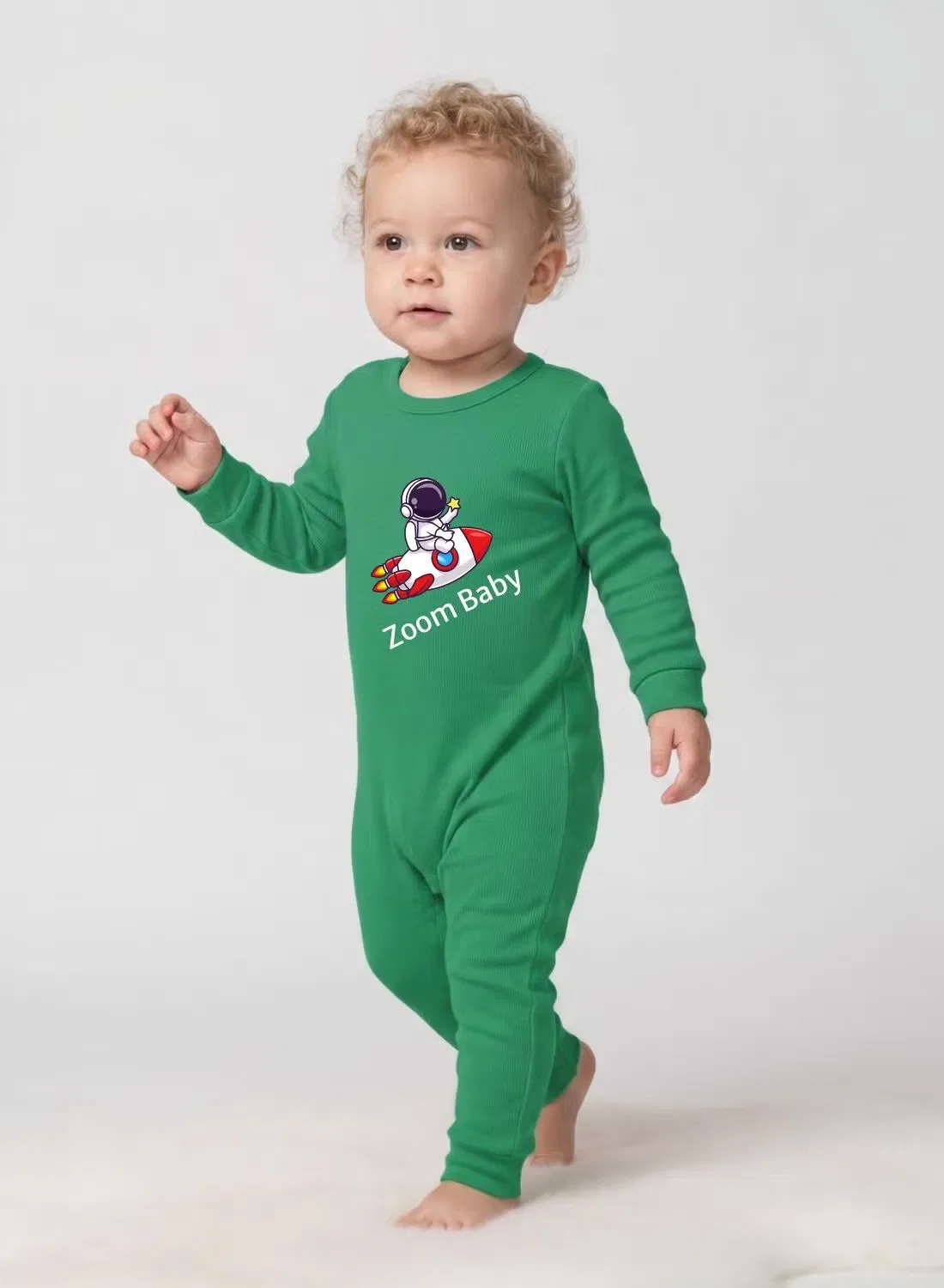 Боди-комбинезон детский с принтом ракеты Baby zoom Babyqlo, зеленый
