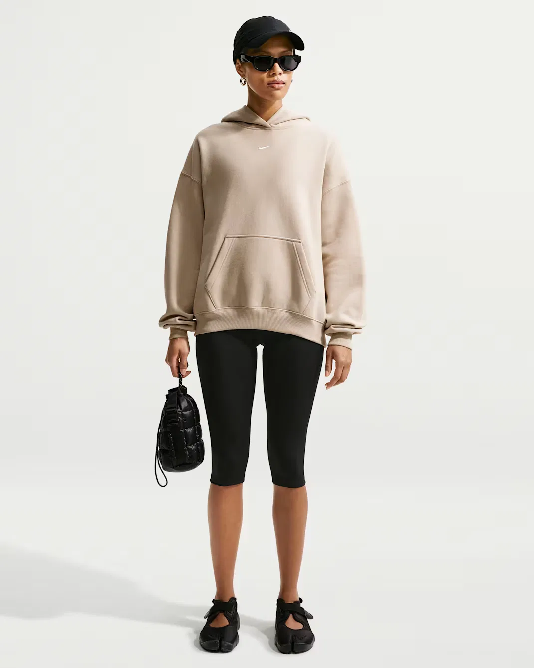 Женская толстовка с капюшоном оверсайз Nike Studio Fleece Medium Weight, Cream II/Sail — фото 4