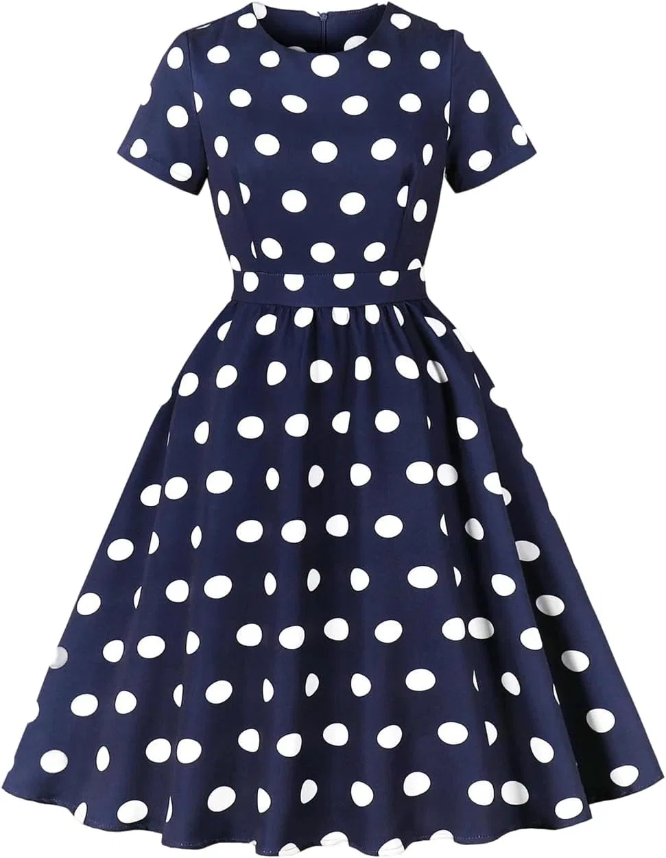 Женское платье миди в горошек с круглым вырезом, Navy Blue