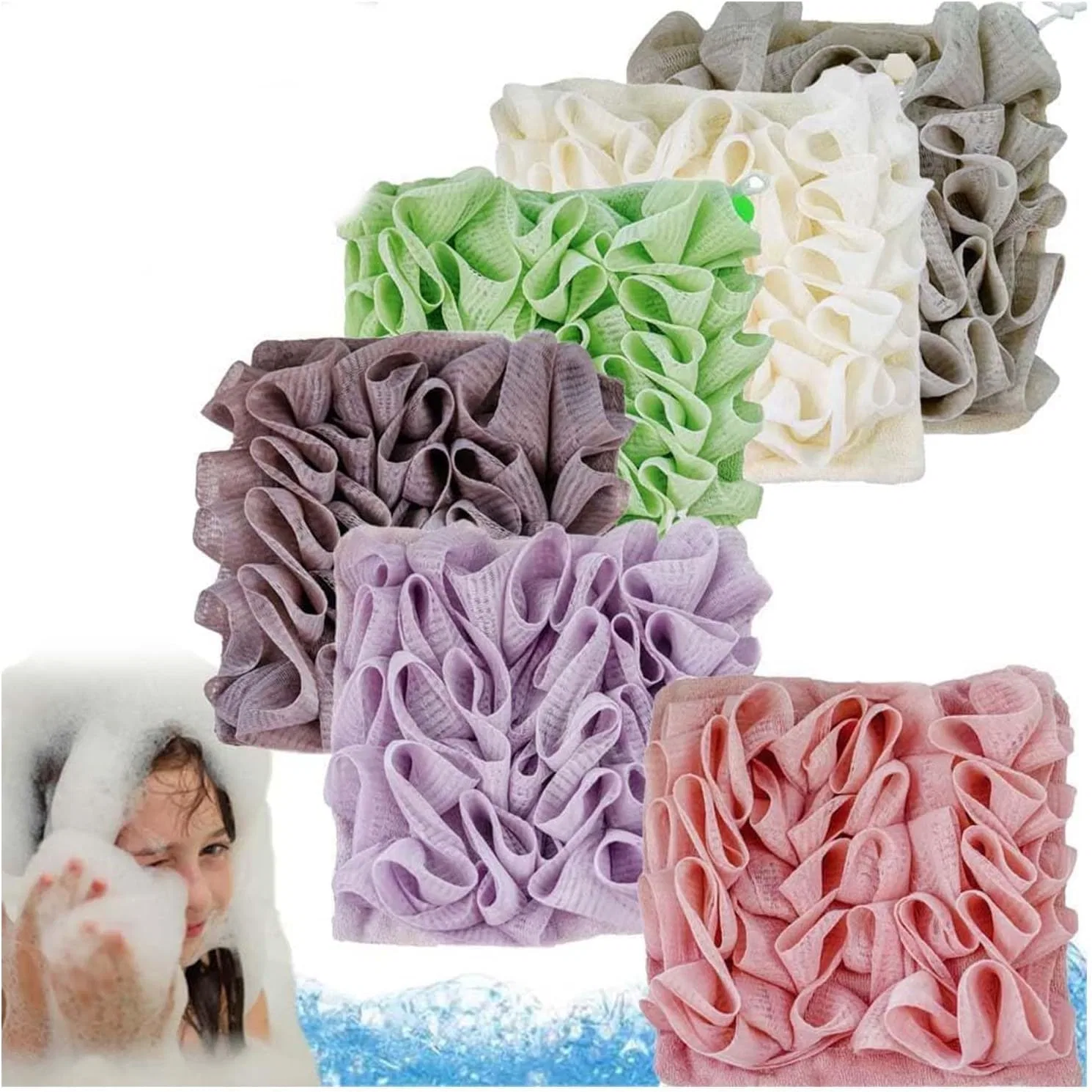 Мочалка для душа 2-в-1, 6 шт, Godemmio, 17x17 см, Pack of 6