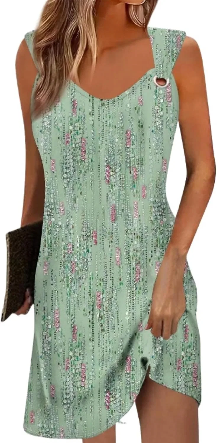 Женское летнее платье сарафан без рукавов с цветочным принтом, Dresses16aa