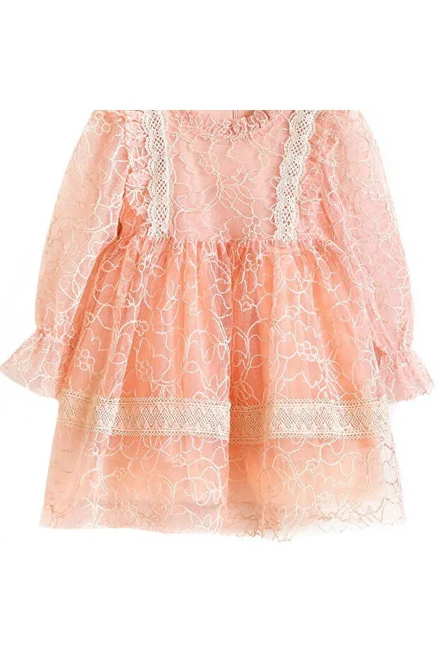 Детское платье для девочек кружевное Ivy Lace Seasonal Dress Rise Raba, Salmon — фото 3