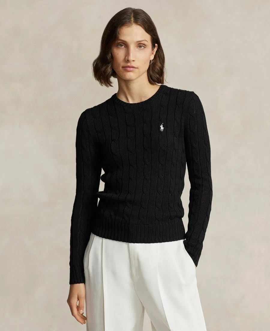 Женский свитер с круглым вырезом и косами Polo Ralph Lauren, Polo Black/White