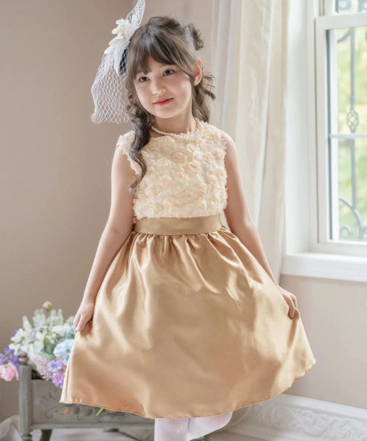 Детское платье для девочек с принтом роз, Роза Party Dress Catherine Cottage, Золотой