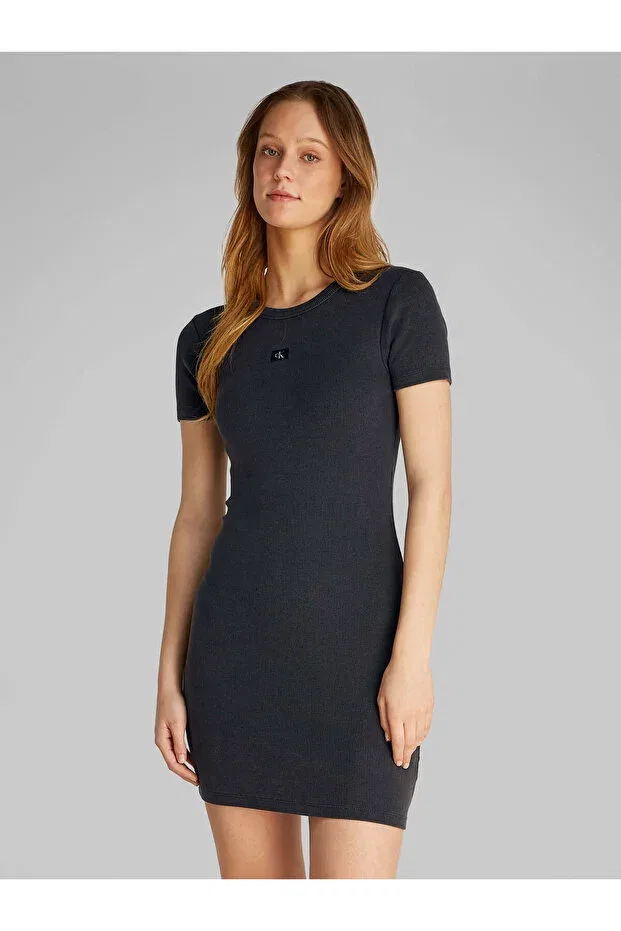 Женское платье из хлопкового твила с коротким рукавом Calvin Klein, Black