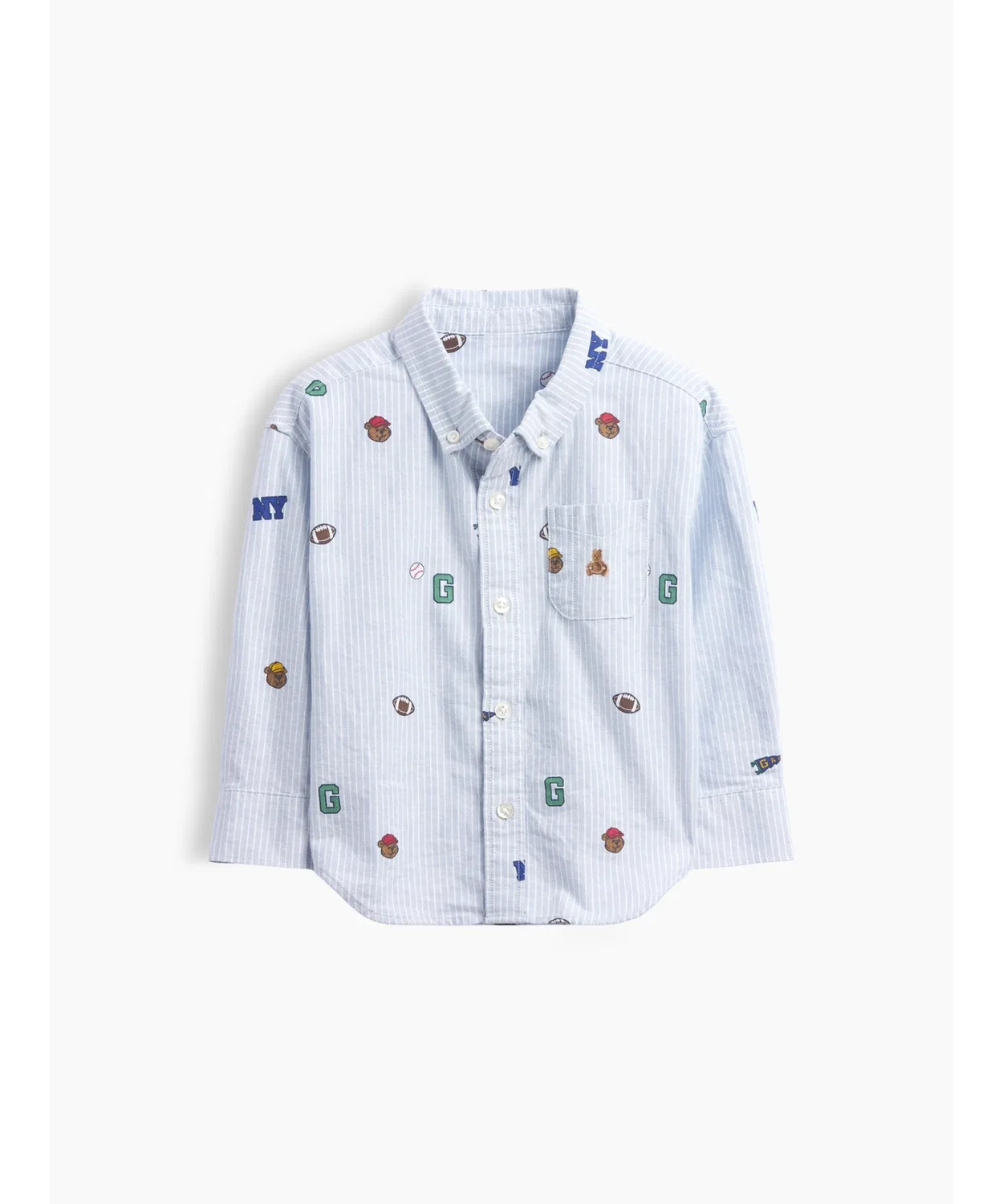 Детская рубашка-оксфорд с принтом, с длинным рукавом Gap, Blue — фото 4