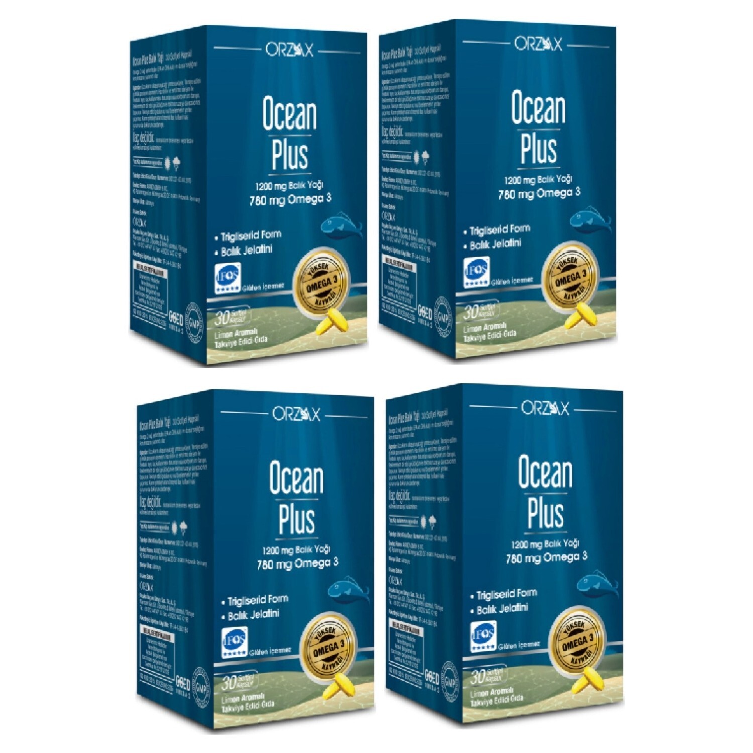 

Рыбий жир Ocean Pure Fish Oil 1200 мг, 4 упаковки по 30 капсул