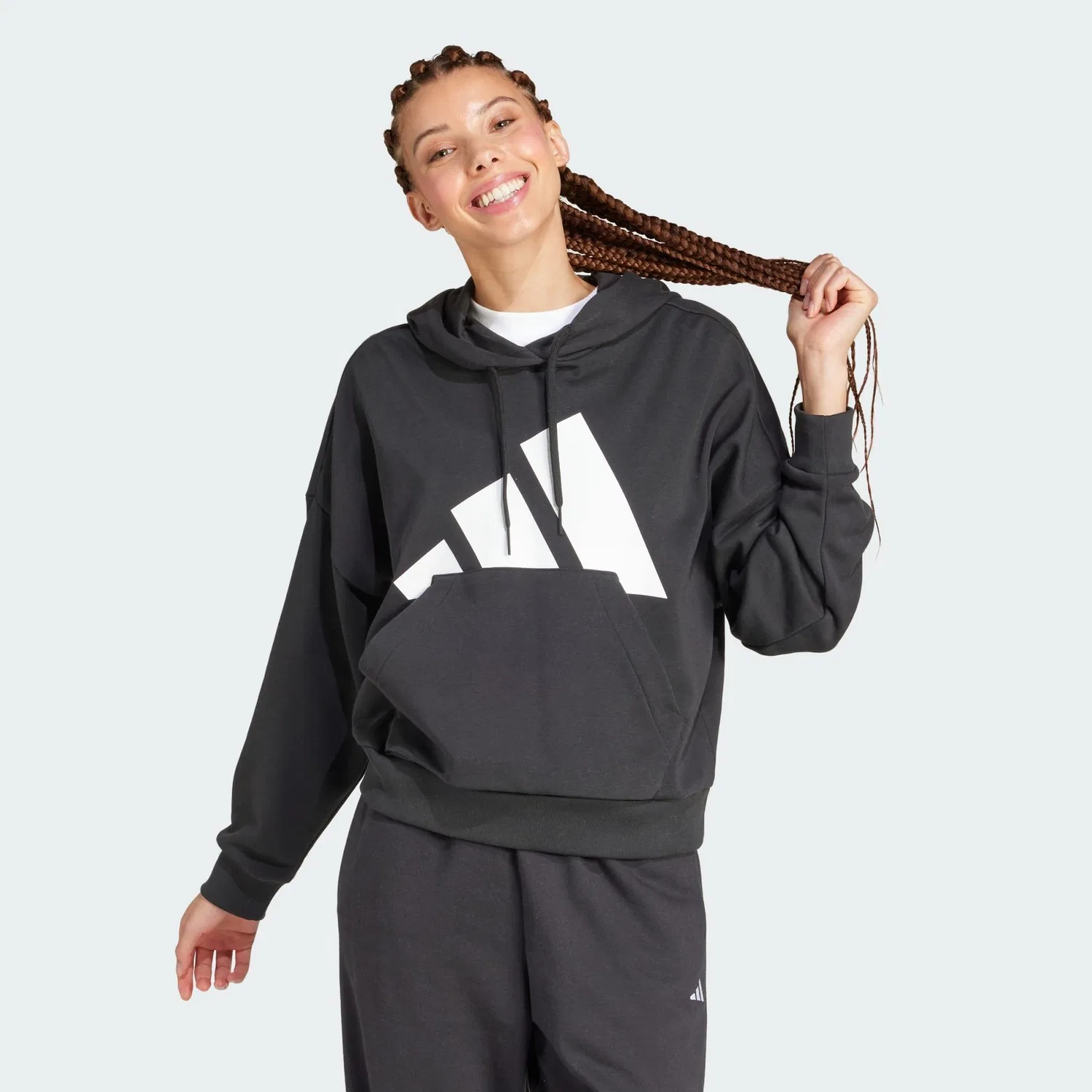 Мужское худи свободного кроя Essentials Big Logo French Terry Loose Hoodie Adidas, Schwarz Weiss