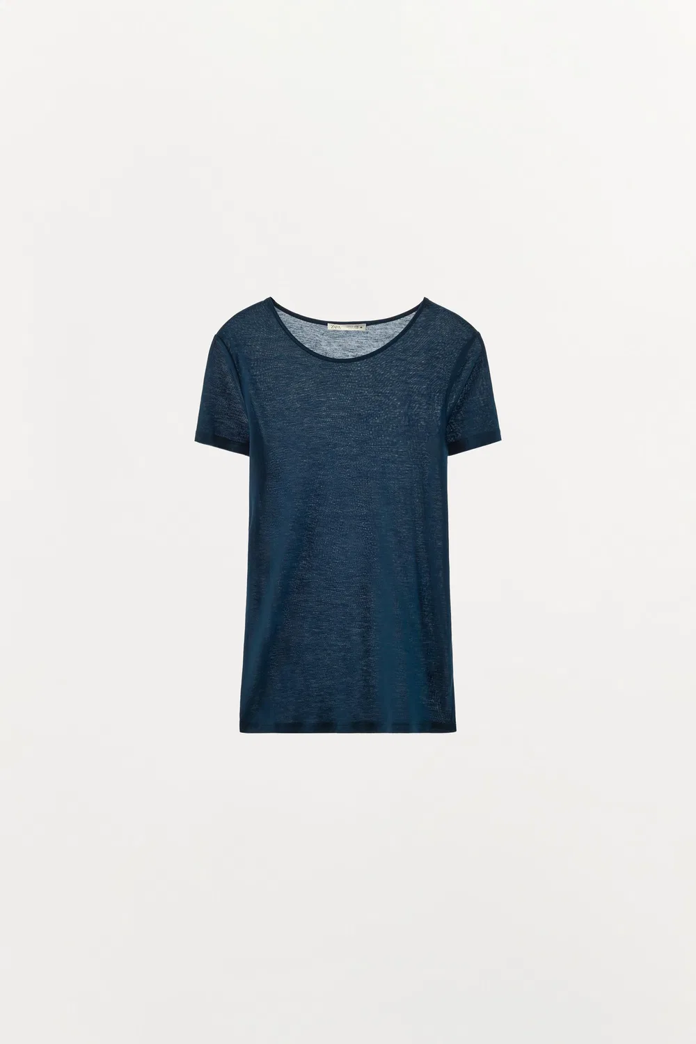Однотонная футболка из шерстяной смеси ZARA, Blue — фото 4