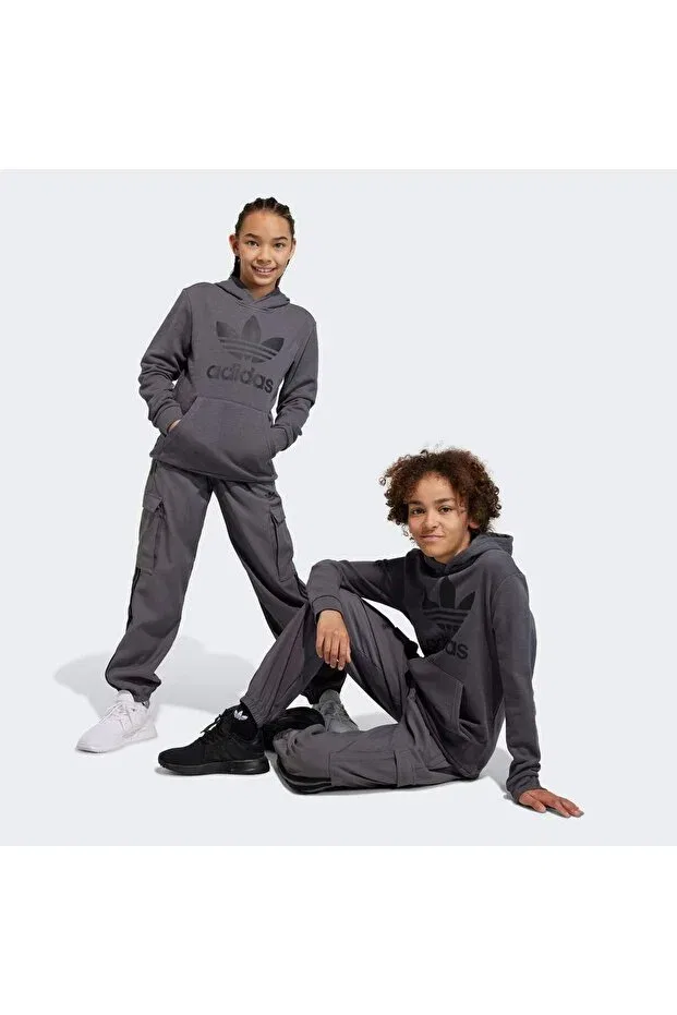 Детское худи для девочек с принтом Trefoil hoodie Adidas, Grey Five