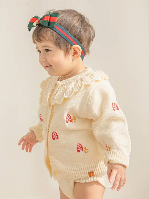 Детский вязаный кардиган Mushroom Knit Cardigan BABYBLEE, Cream — фото 3