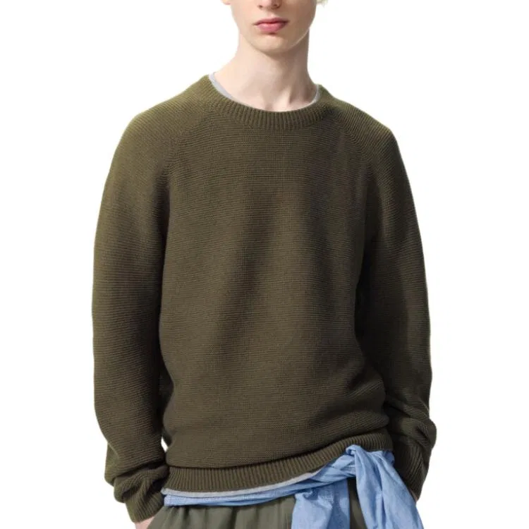 Мужской джемпер с круглым вырезом UNIQLO, Olive Green — фото 4