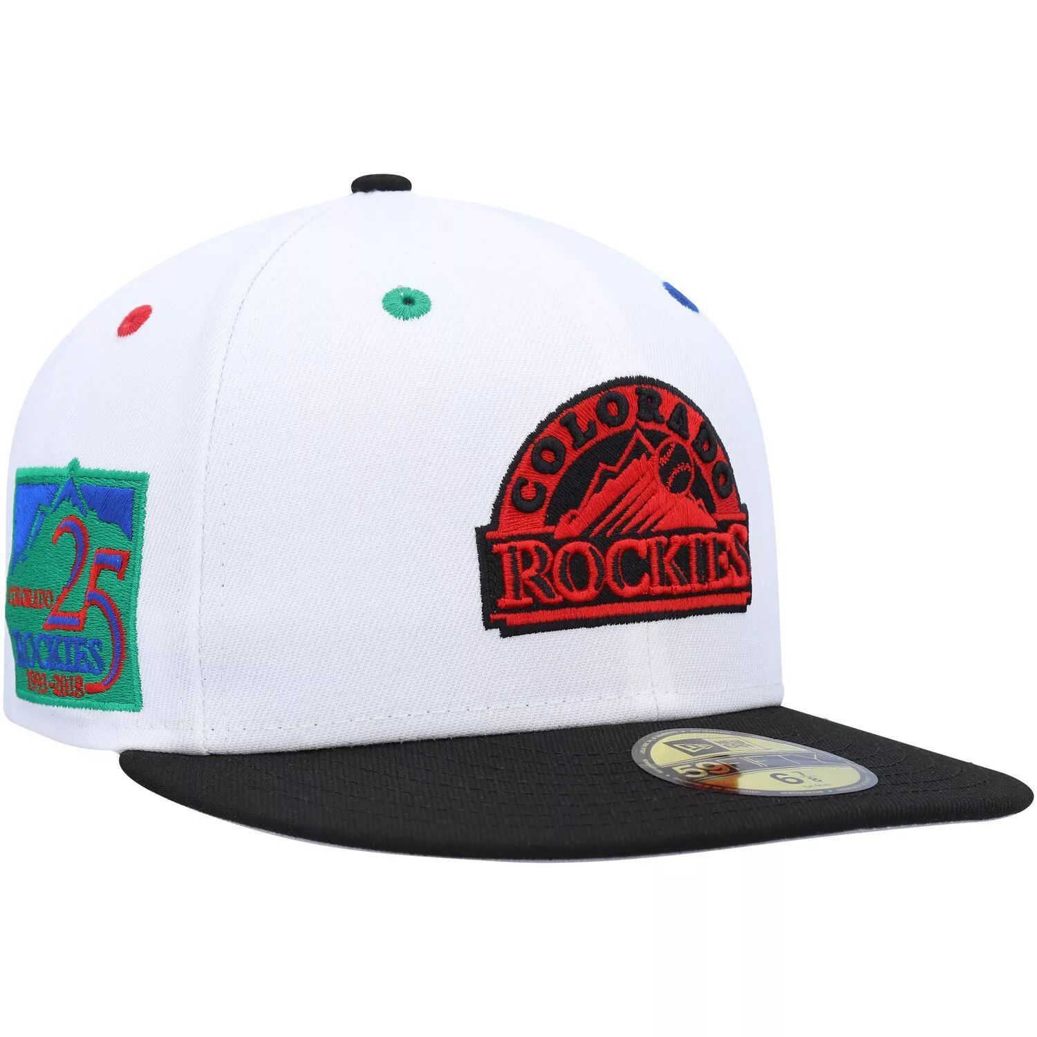 

Мужская облегающая шляпа New Era белого/черного цвета Colorado Rockies Primary Eye 25th Anniversary 59FIFTY