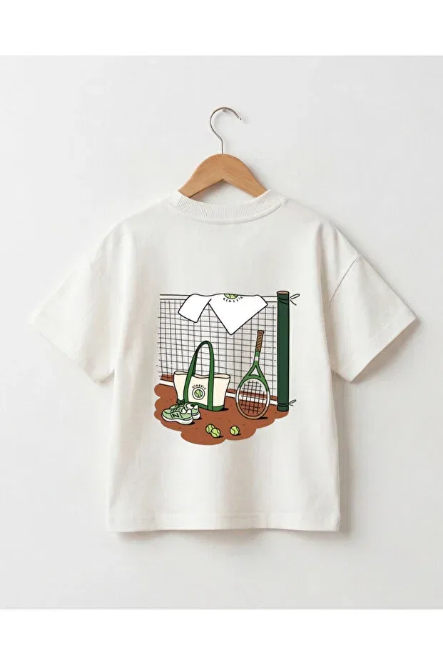 Детская футболка оверсайз с принтом Tennis Themed Babytex, Ecru — фото 3