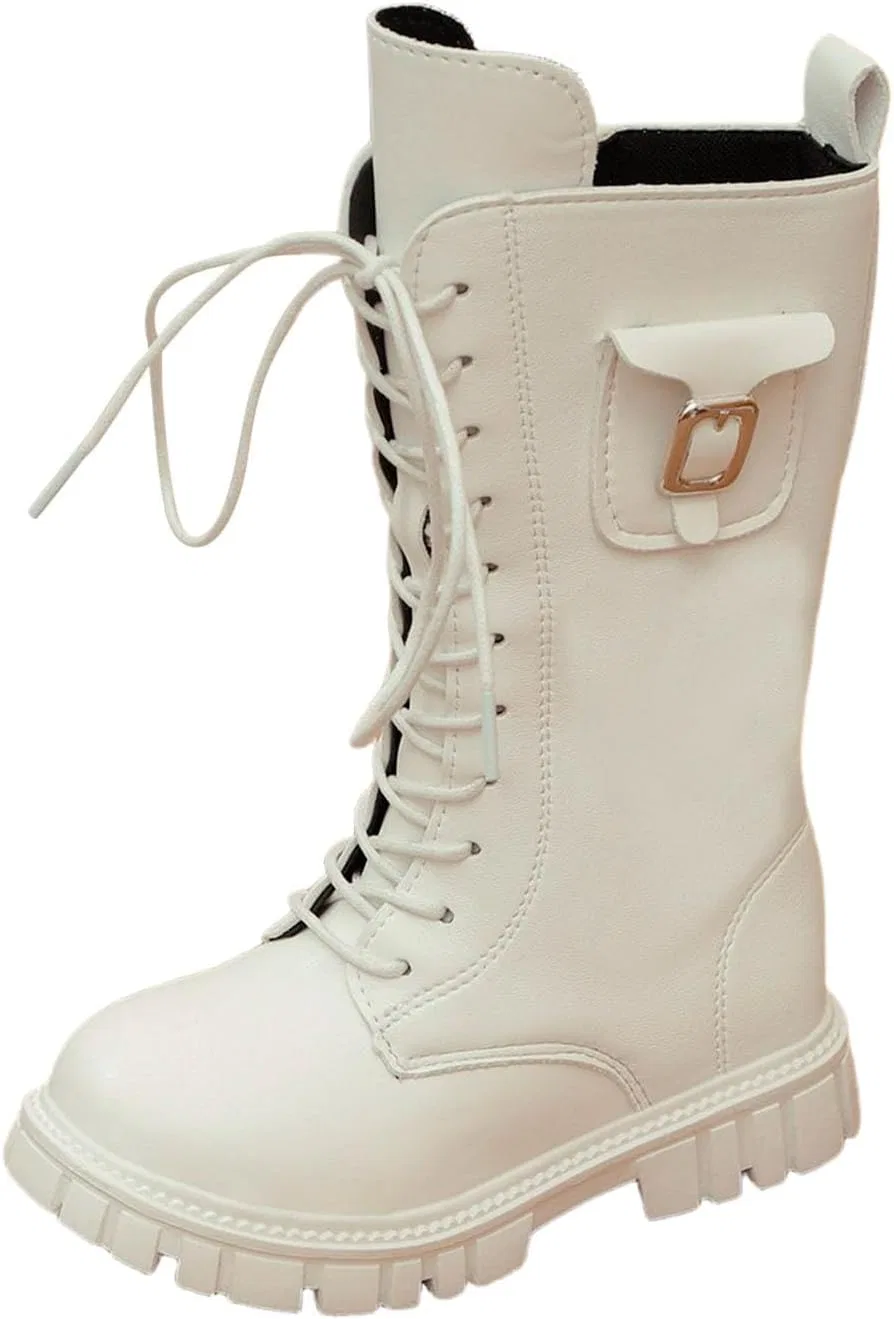 Детские ботинки для девочек с широкой подошвой Girls Combat Boots, White
