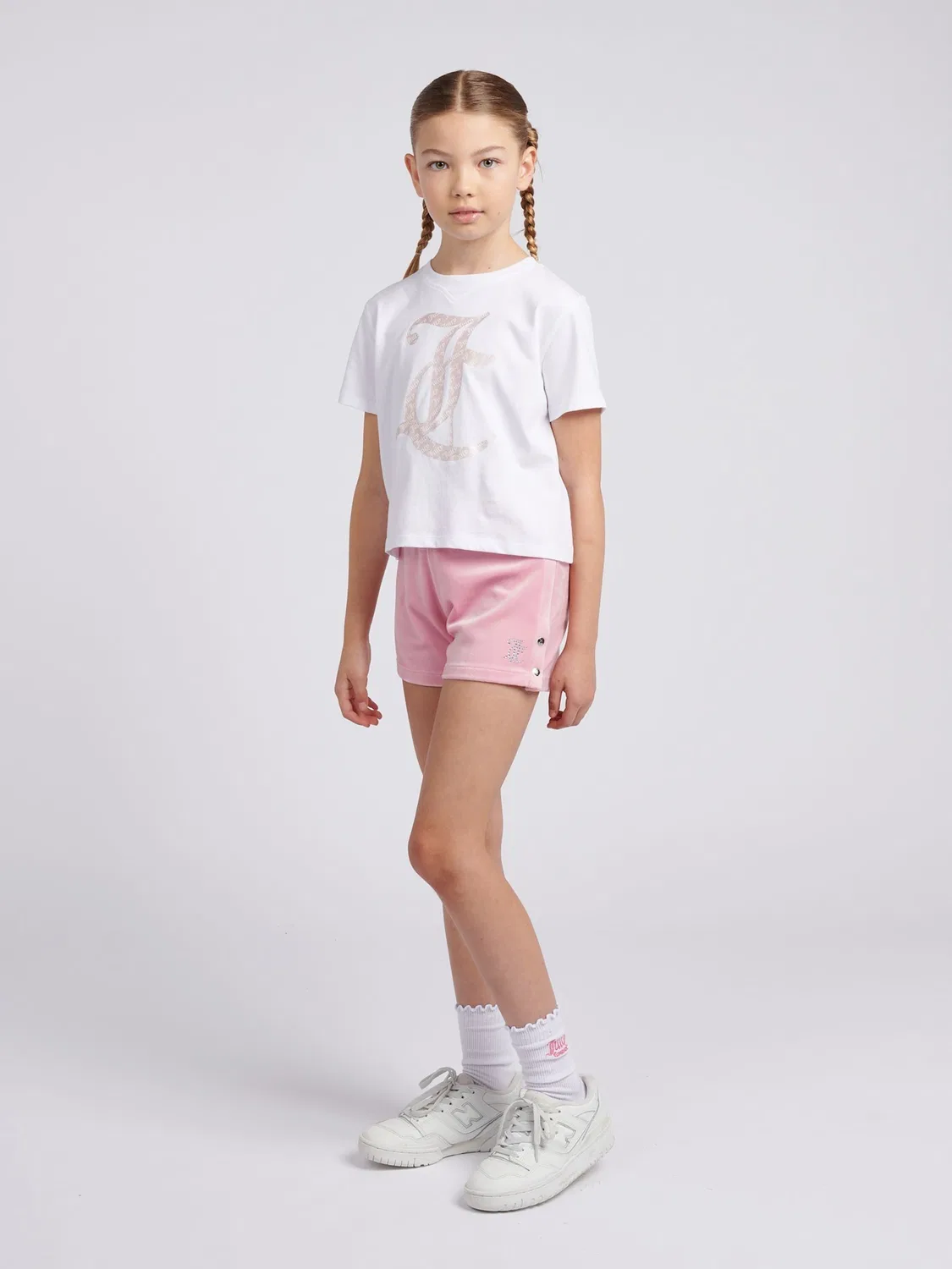 Комплект: футболка оверсайз и шорты велюровые Juicy Couture, розовый — фото 2