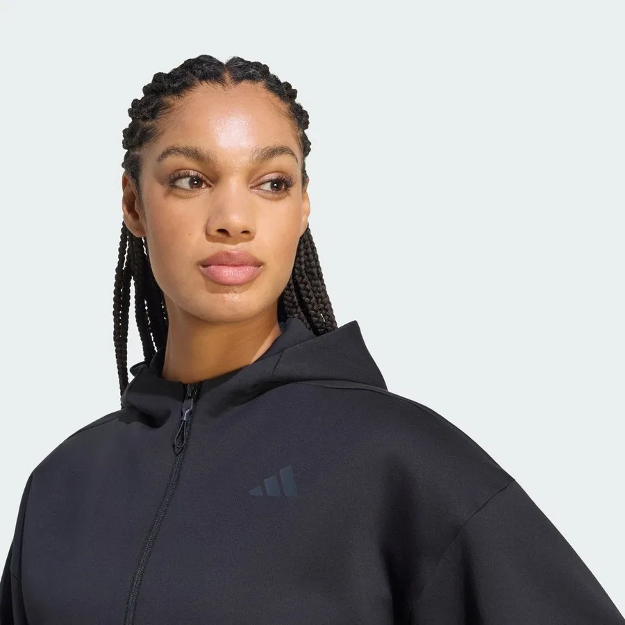 Свитшот укороченный с капюшоном Z.N.E. Cropped Full Zip adidas, Черный — фото 4